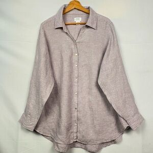 Sigrid Olsen Women Linen Long Sleeve Tunic Button Up Shirt 1X Breathable Coastal